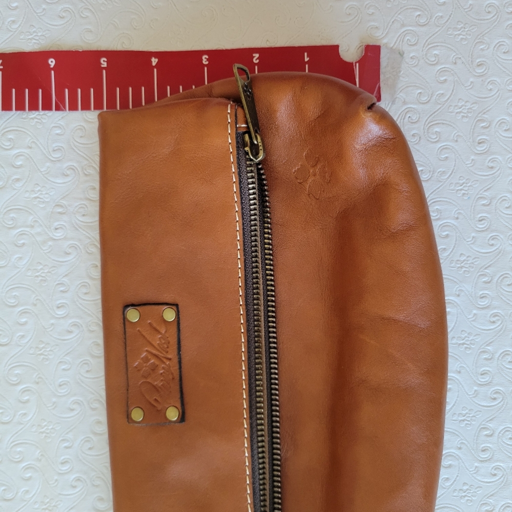 Patricia Nash tan / carmel brown Fold Over Leather Clutch Bag Purse - Picture 8 of 12
